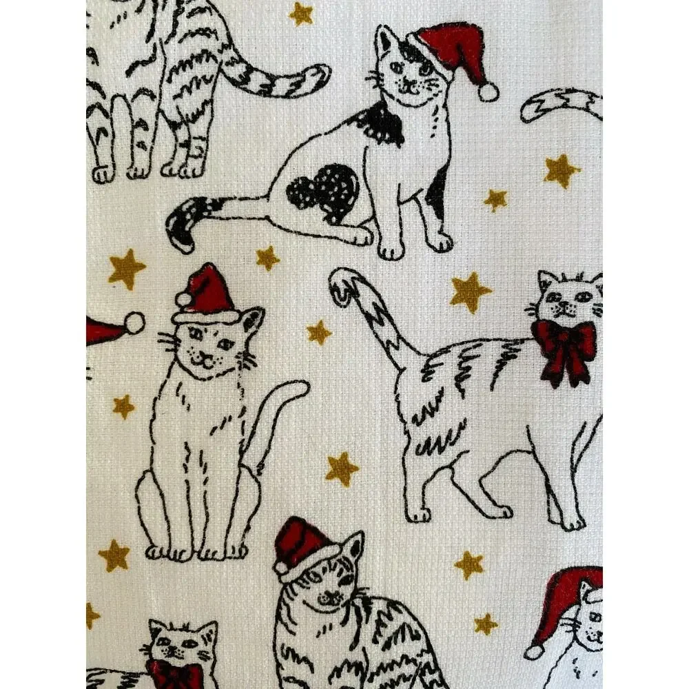 NWT Holiday Multi Christmas Cats & Stars Cat 3 piece Kitten Kitchen Towel Set